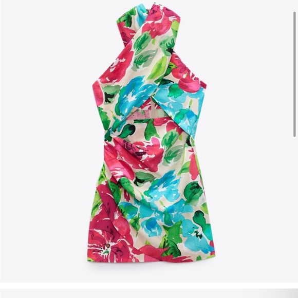 Zara FLORAL HALTER PRINT DRESS 3684/247 - Picture 3 of 12